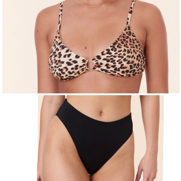 Andie Bikini Set Bonita Top 90s High Waisted Bottom Leopard Black M-DD NWT - Picture 1 of 13
